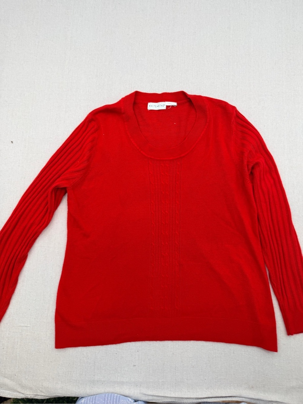Red Crewneck Cable-Trim Women's Sweater